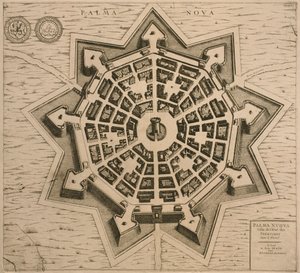 Kart over Palmanova, fra Les Villes de Venetie, 1704, utgitt av Rutgert Alberts i Haag