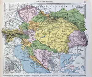 Kart over det østerriksk-ungarske riket, illustrasjon fra en fransk lærebok om geografi, 1905