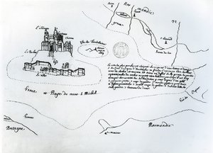 Kart over Mont Saint-Michel-bukten (penn og blekk på papir)