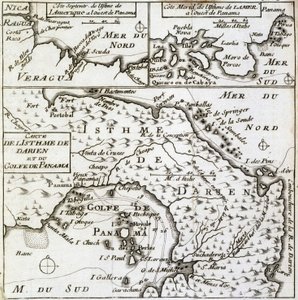 Kart over Isthmus of Darien og Panamabukten i "" New Journey Around the World"" av Guillaume Dampier (William Dampier) av French School