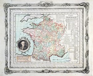 Kart over regionene og distriktene i Frankrike, kjent som Carte de Necker, 1789