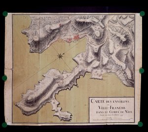 Kart over omgivelsene til Villefranche i greven av Nice-leve i oktober 1748 av French School