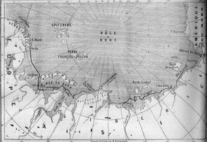 Map of the voyage of the “” Vega”” traced by explorer Nils Adolf Erik (Eric) Baron Nordenskjold (Nordenskiold) (1832-1901). In 1878 Nordenskjold passed from the Atlantic Ocean to the Pacific Ocean along the coast of Siberia. Engraving in “” Le Monde Illust av French School