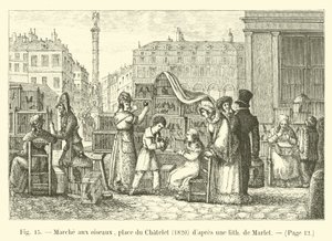 Fuglevandring, place du Chatelet, 1820, etter en lith av Marlet av French School
