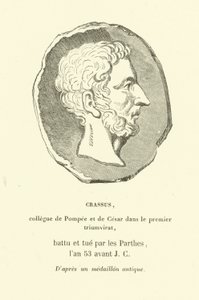 Marcus Licinius Crassus, kollega til Pompeius den store og Julius Caesar i det første triumviratet, drepte kampen mot parthierne i 53 f.Kr. (gravering) av French School