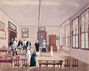 Marie-Therese-Charlotte de Bourbon, Madame Royale, møter sine fettere keiser Frans II av Østerrike og hans kone Maria Teresa i Wien etter hennes løslatelse i 1795 fra fengslingen i Paris, ca. 1796 (wc) av French School