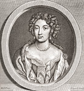 Marie Angélique de Scorailles, 1661 1681. Fransk adelskvinne og en av de mange elskerinnene til Ludvig XIV. Fra Les Heures Libres utgitt 1908. av French School