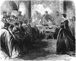 Marie Stuart (1542 = 1587) during her judgment in 1587. In “” Histoire de la France””, engraving of the 19th century. av French School
