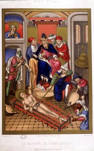 Martyrium of Saint Laurent (grill) etter miniatyr av middelalderen, Frankrike 1300-tallet. av French School