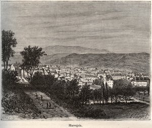 Marvejols - Lozere - Languedoc-Roussillon - gravering i "La France illustrée: geografi, historie, statistisk administrasjon" av V.-A. Malt brun. 1884 av French School