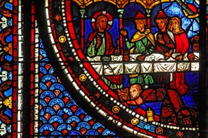 Mary Magdalene-vinduet: Mary at Simons house (w46) av French School