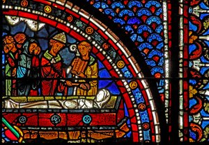 Mary Magdalene-vinduet: geistlige ved Lasarus-begravelsen (w46) av French School