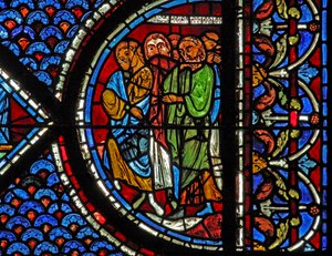 Mary Magdalene-vinduet: mennesker som deltar på oppreisningen av Lasarus (w46) av French School