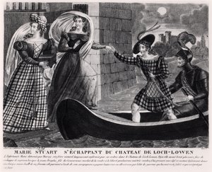 Mary Stuart (1542-87) rømmer fra Loch Leven Castle av French School