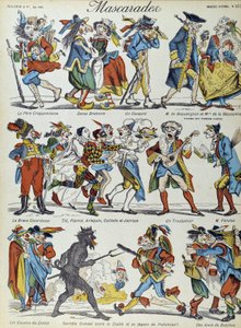Maskerade: maskerte karikaturfigurer - Bilde av Epinal av French School
