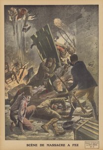 Massakre i Fez, Marokko (farge litho) av French School