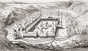 Mekka, Saudi-Arabia, fra Ancient and Modern Universal History, publisert i Strasbourg ca. 1860 (gravering) av French School