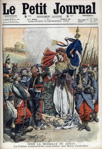 Medalje for veteraner fra krigen 1870-1871: allegori om Frankrike som yter rettferdighet til fortidens helter - "Le Petit Journal" av 19. desember 1909 (gravering) av French School