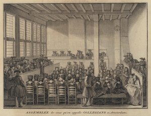 Collegiants-møte i Amsterdam, Nederland (gravering) av French School