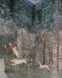 Menn som jakter med hunder, detalj fra La Chambre du Cerf (Stag Room) 1343 av French School