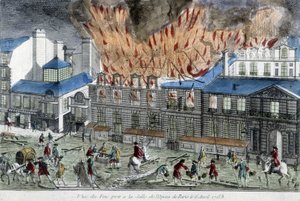 Menn som prøver å slukke brannen i Paris-operaen i 1763. av French School