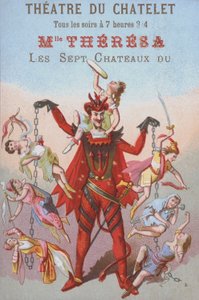 Mephistopheles dingler menn og kvinner i lenker (farge litho) av French School