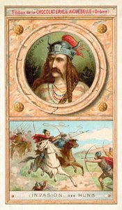 Merovech, kongen av de saliske frankerne, og invasjonen av hunerne, 451 (chromolitho) av French School
