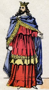 Merovingerdynastiet: Portrett av Childeric III (714-755) Frankenes konge fra 743 til 751. Epinalbilde fra slutten av 1800-tallet. Privat samling. av French School