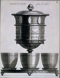 Metallarbeid: kaffeservis med skjeer og sukkerholder, 1780-96 av French School