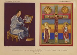 Miniatyrer fra belyste manuskripter fra det 9. århundre (chromolitho) av French School