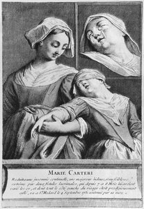 Mirakuløs helbredelse av en blind kvinne, Marie Carteri, på graven til diakon Francois de Paris på sognekirkegården Saint-Medard i Paris av French School