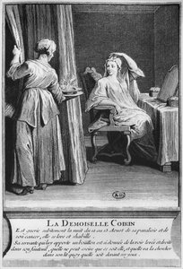 Mirakuløs helbredelse av lammelsen og kreften til Demoiselle Coirin, på graven til diakon Francois de Paris på sognekirkegården Saint-Medard i Paris, illustrasjon fra La verite des miracles de M av French School