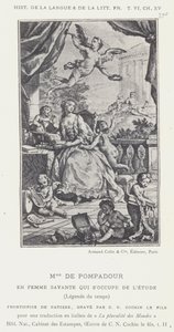 Mme De Pompadour, Som en lærd kvinne som tar seg av studiet, Legend of Time (litho) av French School