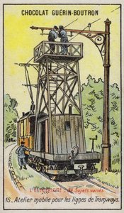 Mobil plattform for reparasjon av luftledninger på trikkeveier (chromolitho) av French School