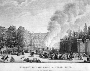 Modell av paven brent på Det kongelige slott, 6. april av French School