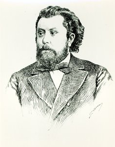 Modest Petrovich Moussorgsky (1835-81), illustrasjon fra LHistoire de la Musique en Russie av Albert Soubies, utgitt i Paris, 1898 av French School