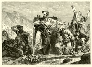 Moses bryter gullkalven (gravering) av French School