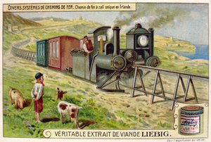 Monorail-tog i Eire, salgsfremmende reklamekort for Veritable Extrait de Viande Liebig av French School