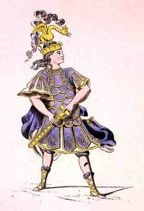 Monsieur Le Kain som Achilles, i Iphigenia in Aulis, av Jean Racine (1639-99) 1679 (fargegravering) av French School