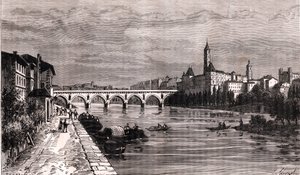 Montauban - Languedoc-Roussillon-Midi-Pyrénées - gravering i "La France illustree: geografi, historie, statistisk administrasjon" av V.-A. Malt-brun. 1884 av French School