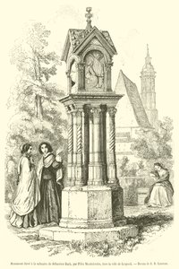 Monument reist til minne om Sebastian Bach (gravering) av French School