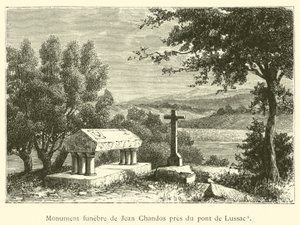 Begravelsesmonument til Jean Chandos nær Lussac-broen (gravering) av French School