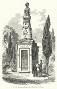 Monument i Nantes til den franske general Jean Baptiste Fidele Brea, henrettet av revolusjonære under junidagens opprør i Paris i 1848 (gravering) av French School