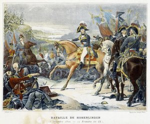 Moreaus seier over østerrikerne kommandert av erkehertug Jean 3. desember 1800 i slaget ved Hohenlinden (Baviere - Tyskland). av French School