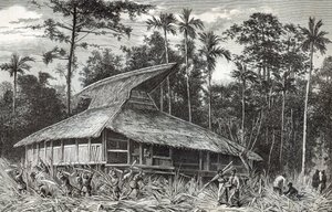 Moske i Dodinga, New Guinea, illustrasjon fra magasinet Le Tour du Monde, 1879 av French School