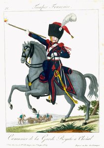 Mounted Cannonier of the Royal Guard, fra Troupes Francaises, pub. hos Basset, Paris, ca. 1790 av French School