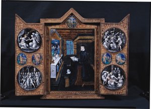 Sørgeskap med scener fra Kristi liv og attributter til Henri II (1519-59) og Catherine de Medici (1519-89) (emalje og tre)