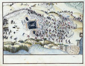 Ms.1688, Desert Battle under Bonapartes Egyptian Campaign, 1798 (wc på papir) av French School