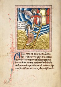 Ms65 f12v, Commentary on the Apocalypse of St John, sent på 1200-tallet (penn og blekk og tempera på vellum) av French School