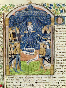 Ms 1151 f.1 Charles VII (1403-61) Omgitt av hoffet og Jeanne d